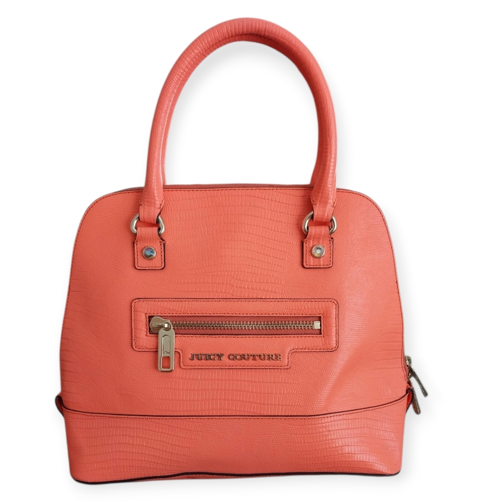 Juicy Couture Coral Genuine Leather Satchel Bag Gold Hardware Top Handle Chic